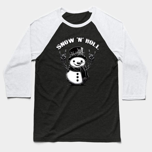 Cute Metalhead Snowman Baseball T-Shirt by MetalByte